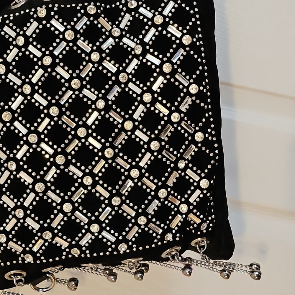 Black Studded Rhinestone Women's Shoulder Bag- FLAW - Picture 2 of 16